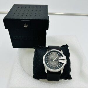 Diesel Watch 45mm Gray Dial Steel Date Round DZ1206 Needs Battery Leather